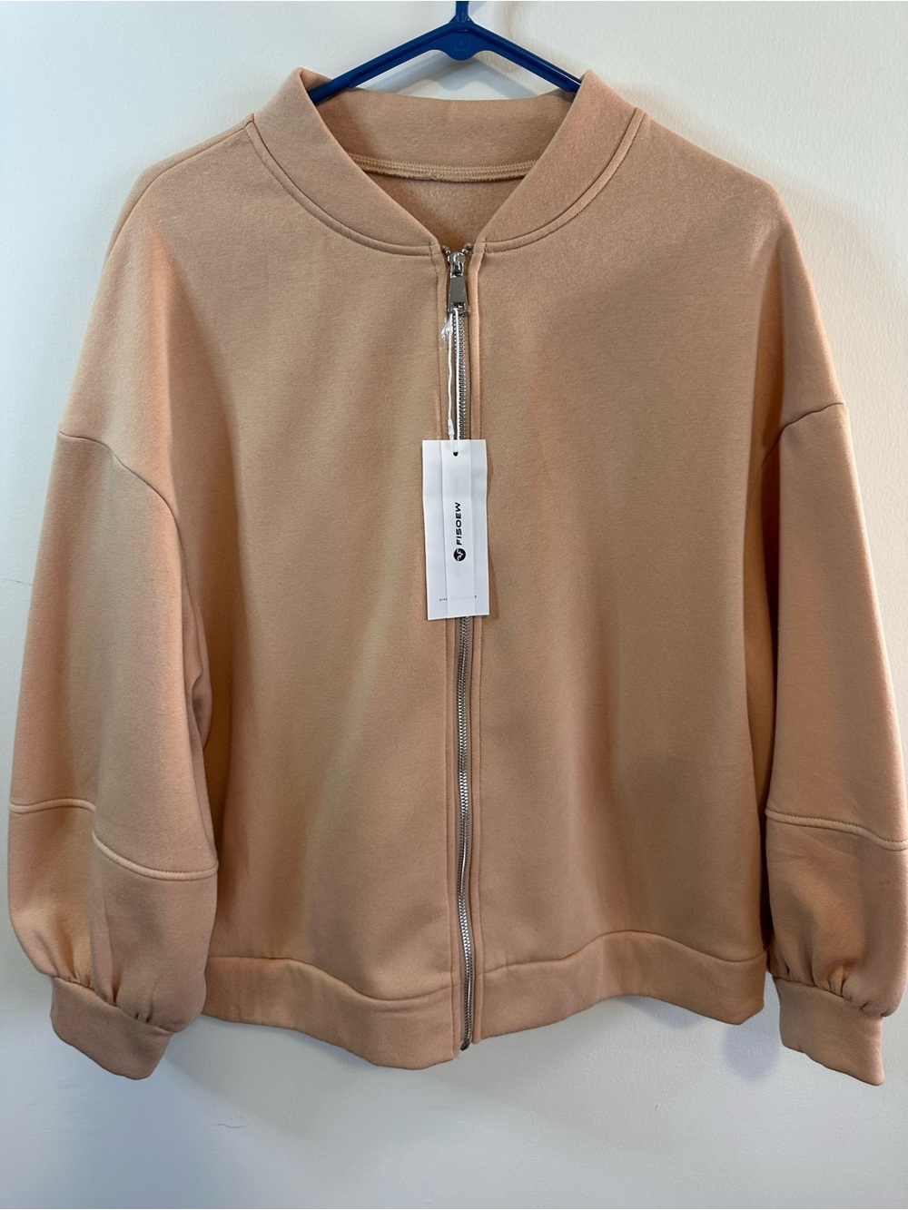 Fiseow Women's Zip-Front Bomber Jacket - Beige M
